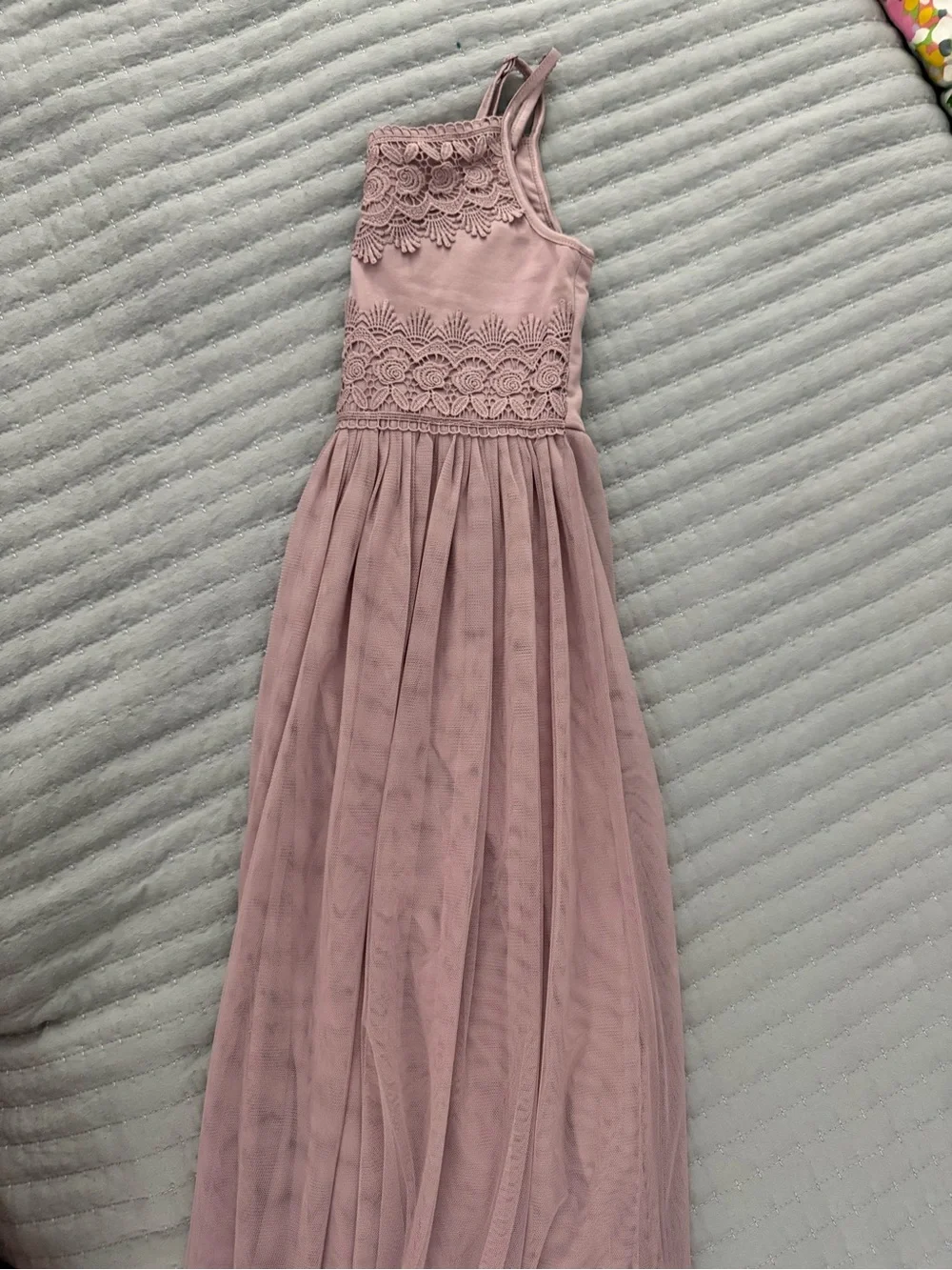 Girls' Dusty Rose Lace-Trim Casual Dress